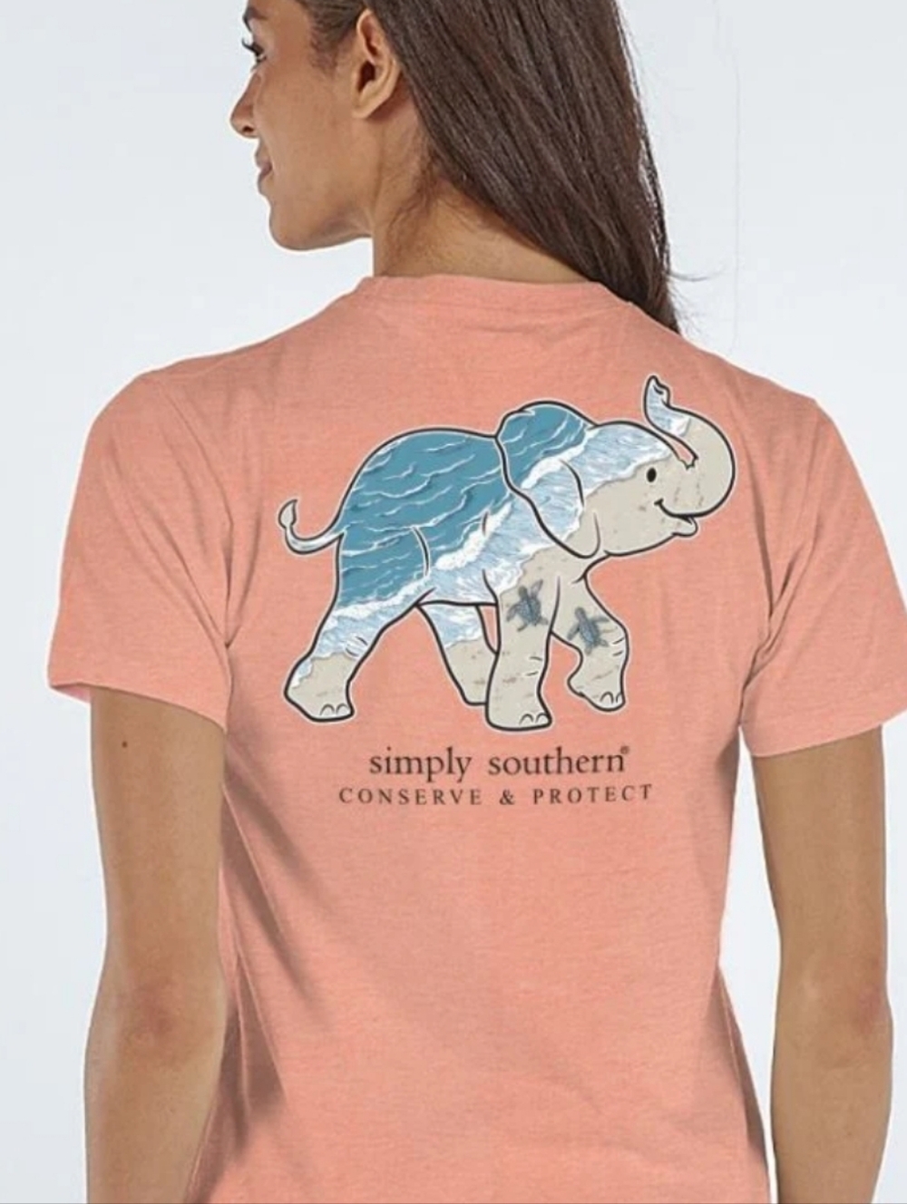 Simply Southern Elephant Tracker Short Sleeve Peach Shirt, NWT